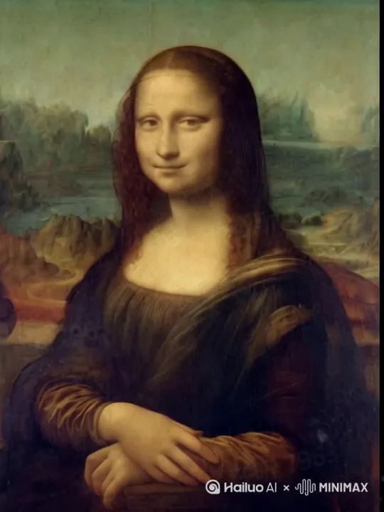 蒙娜丽莎用手戴上墨镜，背景出现一道光 by Hailuo AI Video Generator