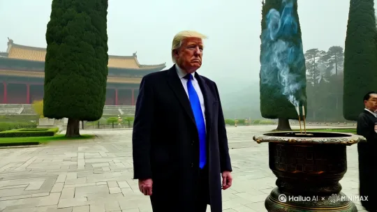 生成一副特朗普用中文祭扫中国先显黄帝的视频，给中国的皇帝堎上香，并配上一段祭扫的祭文 by Hailuo AI Video Generator