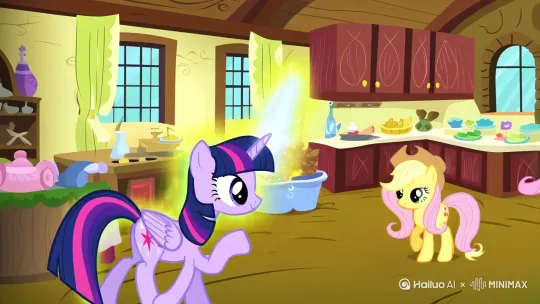 小马宝莉,my little pony,Twilight Sparkle,cleaning,Rainbow Dash,cooking ,Applejack ,shower,Rarity ,Sewing clothes,Fluttershy ,use magic,Pinkie Pie,jump,eat, Starlight Glimmer ,sleep,Princess Celestia,drink wine by Hailuo AI Video Generator