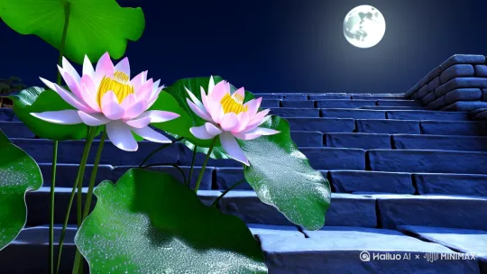 图片一：阶下莲影

1. 整体场景：画面设定在一座古朴庭院的角落，夜幕降临，明月高悬，洒下银白的光辉，将庭院笼罩在一片静谧之中。庭院的台阶下，一丛莲花静静绽放，莲叶舒展，与月光下的影子相互映衬。一条曲折的小径从台阶旁延伸开来，小径上铺满了青石板，一直通向庭院深处。远处的房屋隐隐约约，窗户里透出微黄的灯光，给整个画面增添了一丝温馨。

2. 细节描绘

◦ 阶下莲：莲花的花瓣洁白如雪，微微泛着淡淡的粉色，娇嫩欲滴，仿佛吹弹可破。花蕊呈金黄色，散发着柔和的光芒，如同点点繁星。莲叶大而圆，翠绿的叶片上滚动着晶莹的露珠，在月光的照耀下闪烁着钻石般的光泽。叶片随着微风轻轻摇曳，影子在石阶上变幻着形状，时而拉长，时而缩短，仿佛在翩翩起舞。

◦ 月光与环境：月光如水，清澈透明，将整个庭院照亮，一切都蒙上了一层梦幻般的薄纱。天空中没有一丝云彩，明月显得格外皎洁，星星点点的繁星围绕在月亮周围，闪烁着微弱的光芒。庭院的墙壁爬满了藤蔓植物，叶子在月光下呈现出深绿色，与莲花的洁白和莲叶的翠绿形成鲜明的对比。小径上的青石板被岁月打磨得光滑，表面反射着月光，如同一条银色的丝带。

◦ 房屋与灯光：远处的房屋是典型的中式建筑，飞檐斗拱，古色古香。窗户是木质的，糊着一层薄薄的窗纸，灯光透过窗纸透出来，形成温暖的光晕。可以看到屋内模糊的人影，似乎在享受着这宁静的夜晚。

3. 氛围营造：营造出一种宁静、清幽且充满诗意的氛围，通过描绘阶下莲在月光下的美丽姿态，让观者仿佛身临其境，感受到那份静谧与美好，突出诗中前两句所描绘的画面意境。

图片二：香风入帘

1. 整体场景：画面展现的是一间布置典雅的书房，书房的窗户敞开着，微风轻轻拂过，将阶下莲花的香气送入屋内。书房内，一张书桌靠窗摆放，桌上堆满了书籍和笔墨纸砚。一位文人打扮的人正坐在书桌前，手托下巴，静静地凝视着窗外的莲花，沉浸在这清幽的香气和美好的景致之中。阳光透过窗户洒在书桌上，照亮了摊开的书卷。

2. 细节描绘

◦ 书房布置：书房的墙壁上挂着几幅字画，有的是描绘山水的水墨画，有的是书法作品，字体飘逸洒脱。书架上摆满了各种书籍，从经典的诗词文集到历史典籍，应有尽有。书桌是用珍贵的木材制成，纹理清晰，散发着淡淡的木香。桌上的笔墨纸砚摆放整齐，砚台里还残留着些许墨汁，毛笔的笔尖还沾着未干的墨痕，旁边的书卷翻开着，上面写满了密密麻麻的字迹。

◦ 文人与莲花：文人身着一袭素色长袍，头戴方巾，面容清秀，眼神中透露出儒雅和睿智。他微微侧身，身体前倾，仿佛想要更近距离地感受莲花的香气。窗外的莲花在微风中轻轻摇曳，花朵轻轻晃动，似乎在与文人相互呼应。莲花的香气弥漫在空气中，与书房内淡淡的墨香交织在一起，形成一种独特的气息。

◦ 光影效果：阳光从窗户斜射进来，在地面上形成明亮的光斑。一部分阳光洒在文人的身上，照亮了他的脸庞和长袍，使他的身影在地面上投下长长的影子。另一部分阳光照在窗外的莲花上，莲花的花瓣和莲叶在阳光的照耀下更加鲜艳夺目，光影的对比突出了莲花的美丽和文人的专注。

3. 氛围营造：营造出一种雅致、闲适且充满文化气息的氛围，通过描绘莲花香气入帘以及文人沉醉其中的场景，展现诗中所表达的宁静与美好，同时体现出文人对莲花的喜爱与欣赏。

图片三：池莲寄志

1. 整体场景：画面以一片广阔的天池为背景，天池的水面平静如镜，倒映着天空中洁白的云朵和周围连绵起伏的山峦。天池中央，莲花肆意绽放，莲叶层层叠叠，形成一片绿色的海洋。在天池的岸边，一位诗人模样的人背手而立，凝视着天池中的莲花，若有所思。远处的天空中，一只仙鹤展翅高飞，向着远方翱翔。

2. 细节描绘

◦ 天池与莲花：天池的水清澈见底，能看到水底的沙石和游动的小鱼。水面上的莲花形态各异，有的花瓣全部展开，露出嫩黄色的花蕊；有的还是花骨朵儿，含苞待放，像一个个害羞的小姑娘。莲叶大如圆盘，相互簇拥着，叶片上的脉络清晰可见。莲花的颜色丰富多彩，有粉红的、洁白的、淡紫的，在阳光的照耀下，显得格外娇艳。

◦ 诗人与岸边：诗人身着宽松的长袍，衣带随风飘动，他的头发束在头顶，用一根发簪固定。诗人的面容略带沧桑，但眼神坚定而深邃，仿佛在思考着人生的哲理。他的身后是一片翠绿的草地，草地上开满了五颜六色的野花，与天池中的莲花相互映衬。岸边的石头形态各异，有的像卧着的狮子，有的像展翅的雄鹰，给画面增添了一份自然的野趣。

◦ 天空与仙鹤：天空湛蓝如宝石，洁白的云朵像棉花糖一样飘浮在空中，形状各异。一只仙鹤在天空中展翅高飞，它的羽毛洁白如雪，翅膀展开，姿态优雅。仙鹤的头部微微下倾，似乎在俯瞰着天池中的莲花，与岸边的诗人形成一种呼应。

3. 氛围营造：营造出一种开阔、高远且富有寓意的氛围，通过描绘天池中莲花的盛开以及诗人的凝望，表达出诗中对高洁环境的向往，借景抒情，展现诗人的志 by Hailuo AI Video Generator