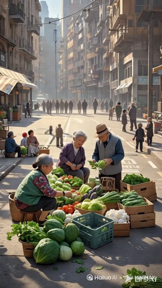 镜头跟踪，主体跟随，大爷大妈突然起身，所有人骑上摩托车快速骑行，枪林弹雨，火光似闪电，3D高清环绕 by Hailuo AI Video Generator