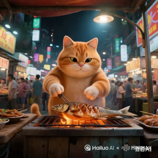 以下是以 8K 画质呈现这一场景的动态描述细节提示词:
爆炸前
1. 橘猫姿态:慵懒惬意地趴在烤架旁,前爪微微蜷起,脑袋歪向一边,眼睛半眯,专注地盯着架子上滋滋冒油的鱼,嘴角似有一丝若有若无的口水,尾巴在身后慢悠悠地摆动。
2. 烤鱼状态:鱼身架在烤架上,表皮被烤得金黄,油滴落在炭火上,溅起小小的火星,散发出诱人的香味,鱼身上的调料清晰可见,随着高温微微融化。
3. 环境氛围:周围弥漫着烤鱼的香气,阳光柔和地洒下,炭火发出噼里啪啦的声响,偶尔有微风吹过,轻轻拂动橘猫的毛发。
爆炸瞬间
1. 橘猫反应:鱼突然爆炸,强烈的冲击力让橘猫瞬间瞪大眼睛,眼神里满是惊恐,原本放松的身体瞬间紧绷,全身毛发因冲击瞬间炸开,身体本能地向后仰,前爪下意识地抬起想要遮挡。
2. 爆炸景象:烤鱼在瞬间炸裂开来,鱼身的碎块、调料和火星向四周飞溅,一股巨大的黑色浓烟以爆炸点为中心迅速膨胀,犹如黑色的蘑菇云瞬间升起。
3. 光线变化:原本明亮的场景瞬间被黑烟笼罩,光线变得昏暗,黑烟边缘闪烁着爆炸产生的火星微光。
爆炸之后
1. 橘猫模样:黑烟渐渐散去,橘猫整个身体完全变成了黑色,像是被墨汁染透。它的毛发根根直立,沾满了黑色的灰烬,眼睛圆睁,眼神中还残留着未散尽的惊恐。嘴里不断冒着细细的黑烟,就像一个微型烟囱,偶尔还伴随着几声因惊吓和被呛到而发出的咳嗽。
2. 周边环境:烤架被炸得歪七扭八,炭火四处散落,周围的地面上布满了鱼的碎块、调料和黑色的灰烬。刚刚还散发着香气的区域,此刻弥漫着一股焦糊味。 by Hailuo AI Video Generator
