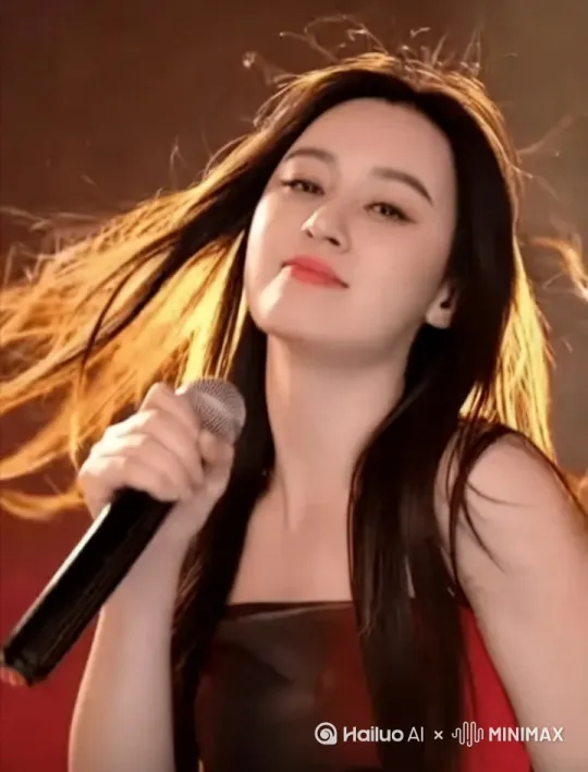 她背后一只金色鸟在飞。她正在唱歌。他们身后有一道彩虹。 by Hailuo AI Video Generator