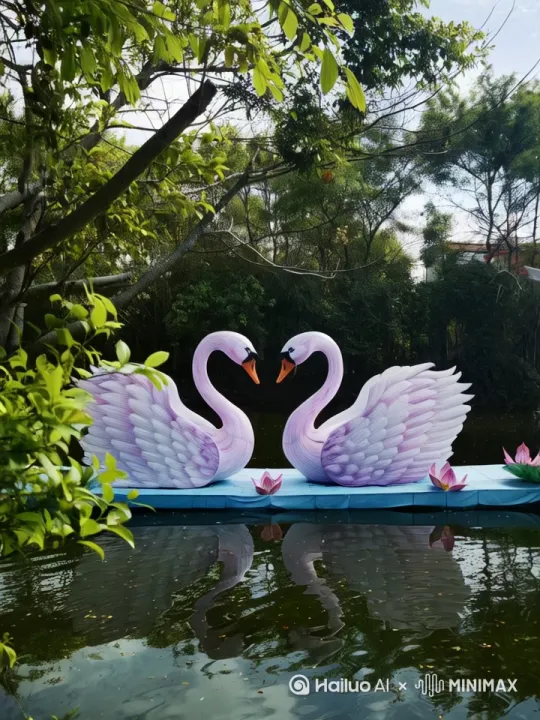 两只天鹅动起来。 by Hailuo AI Video Generator