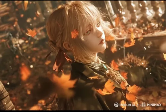 女孩缓缓向前走着，枫叶漫天飞舞 by Hailuo AI Video Generator