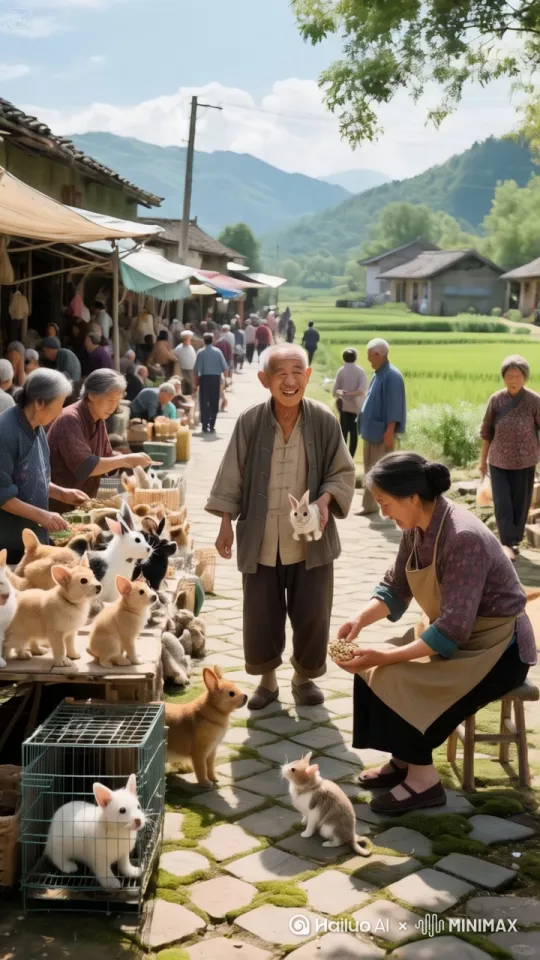 镜头移动，大爷走到大妈跟前，笑嘻嘻给了一个飞吻，直接就跳起了街舞，大妈先是不好意思，随即跳起来就是给大爷一个耳光。 by Hailuo AI Video Generator