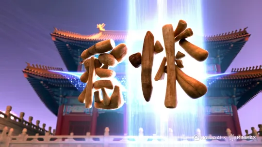 画面：破碎的甲骨文悬浮在量子对撞机光束中重组，组成「玄」字  •  特效：扫描线揭示故宫屋脊兽眼中的激光全息星图[左移,推进,右摇] by Hailuo AI Video Generator