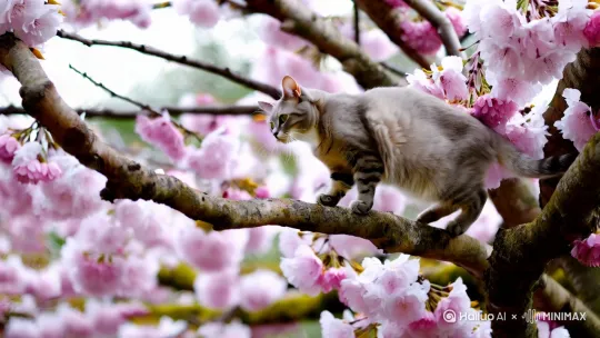 一只猫行走在梅花树枝头 by Hailuo AI Video Generator