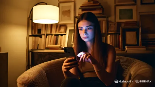帮帮我生成一个人在玩手机的图片。 by Hailuo AI Video Generator