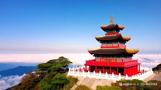 老君山,是天地馈赠的诗意画卷,更是震撼心灵的山水盛宴。登顶远眺,金顶道观巍峨矗立,朱墙鎏瓦在日光下熠熠生辉,与澄澈蓝天相映,恍若天宫遗落人间。风起之际,云海如万马奔腾,自山谷翻涌至天际 —— 时而轻柔似纱,漫过嶙峋峰岩,为苍翠林木披上朦胧薄纱;时而磅礴如潮,将连绵山峦吞入白茫茫的浪涛,演绎 “云卷千峰集” 的壮阔。四季更迭间,景致各有千秋:春日嫩芽初绽,杜鹃隐现林间,栈道蜿蜒处皆是生机;秋日层林尽染,赤橙黄绿泼墨山林,绘就斑斓长卷;冬日雪覆群峰,玉树琼枝晶莹剔透,金顶裹素,步步皆成水墨诗行。这里,自然的鬼斧神工与道教文化的深厚底蕴完美交融,每一眼,都是对山河灵秀的极致诠释,令人沉醉于这方天地的壮美与诗意之中。 by Hailuo AI Video Generator