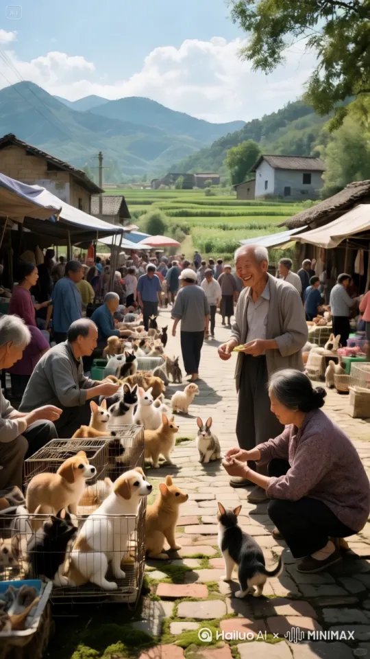 镜头从周围人群的中景开始,平稳推近至大爷,特写大爷脸上洋溢的笑容。接着镜头跟随大爷转身动作平移,快速聚焦到他给大妈剪头发的手部动作。当夸张发型初现,镜头拉远至中景,展示大妈的夸张发型全貌,随后镜头环绕周围人群,捕捉他们拍手叫好的动作与兴奋表情。运镜丝滑! by Hailuo AI Video Generator