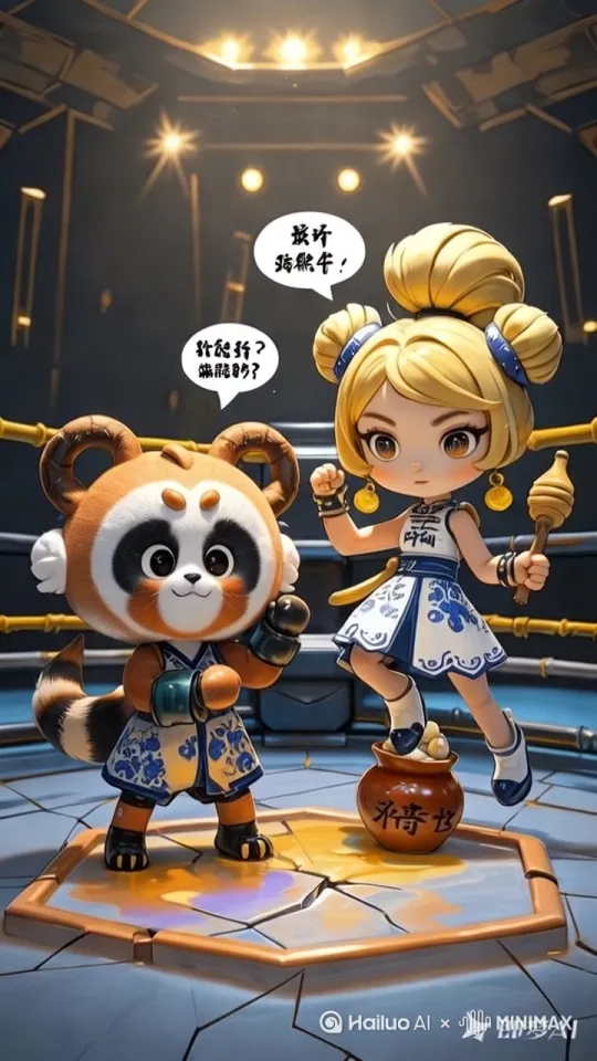 小熊猫和美少女激烈打斗，镜头随机跟随 by Hailuo AI Video Generator