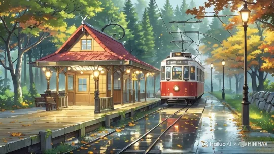 在现有的森林火车站场景基础上,请添加以下动画效果: - **轻柔的小雨**:在整个场景中创建一个持续下落的细雨效果,雨滴应自然、缓慢地下落。 - **雨滴与表面互动**:当雨滴触碰到木质站台、铁轨或树叶等任何表面时,产生微小但明显的水花效果。特别注意不同材质上的反应差异,如在硬质表面上形成较锐利的水花,在柔软的表面上形成较为柔和的扩散效果。 - **静态背景**:确保整个画面(包括所有的固定元素)保持静止状态,只有新增加的雨滴及其与物体交互的效果是动态的。 - **环境氛围**:增加轻微的雾气环绕整个场景,营造出一种神秘而宁静的氛围,同时使用冷色调(例如蓝灰色)来增强下雨天的感觉。 - **细节处理**:细致展示雨滴附着在各种物体表面形成的小水珠,以及地面因积水形成的微弱反光效果。** 请专注于实现上述特定的动态效果**,**避免对原始图像中的任何元素进行位置移动或旋转操作**。 by Hailuo AI Video Generator
