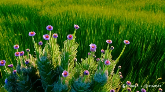 咒语(Prompt): 镜头从沾满露珠的野韭花仰起
草浪裹着金盏菊与格桑梅朵的香
跌进无垠的碧色漩涡

三岁黑牦牛驮着云影走过浅湾
银绸般的河流在此处打了个结
系住白蘑菇般的蒙古包群
炊烟正与盘旋的鹰交换歌谣

十五岁的少年松开缰绳
马蹄溅起发光的河水
鬃毛间抖落的不是水珠
是长生天撒向旷野的星屑
当草尖托起第两千次朝阳
马鞍上永远坐着第一个黎明
[右摇,变焦推进] by Hailuo AI Video Generator