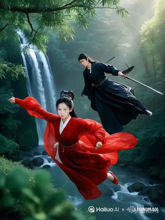 功夫对决，迅猛出招，腾空飞踢。 by Hailuo AI Video Generator