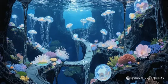海洋世界[推进]海底植物随着水流飘动 by Hailuo AI Video Generator