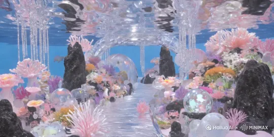 海洋世界[推进]海底植物随着水流飘动 by Hailuo AI Video Generator