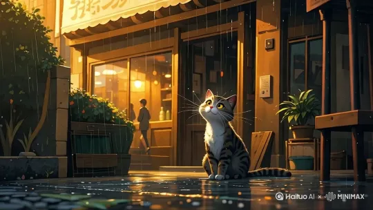 镜头固定不动，雨点落下，滴落地面 by Hailuo AI Video Generator