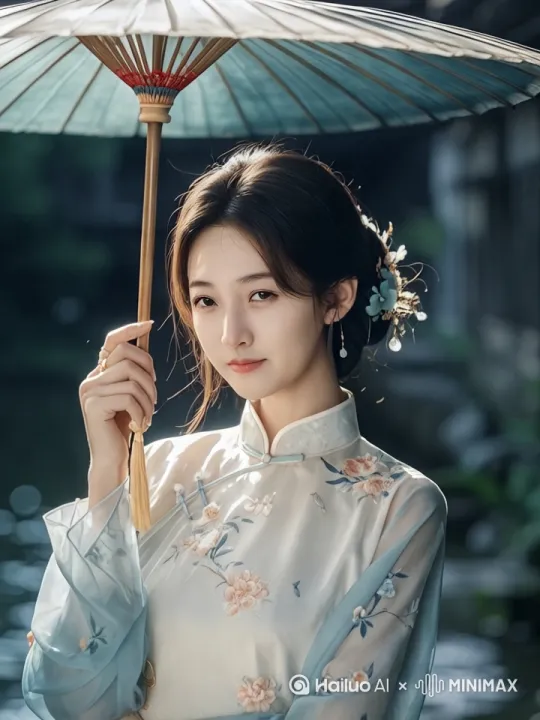 [左移,推进,右摇]人物面部微表情:自然眨眨眼睛，风轻轻吹动发丝。[推出,上升,下摇]8K高清电影感 by Hailuo AI Video Generator