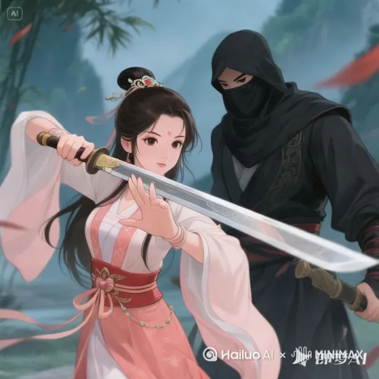 《剑影情殇之武林传奇》第一章：初入江湖 第二短文 动漫风格 古装柳灵儿 柳灵儿拔开瓶塞，用力朝着蒙面黑衣人掷去 by Hailuo AI Video Generator