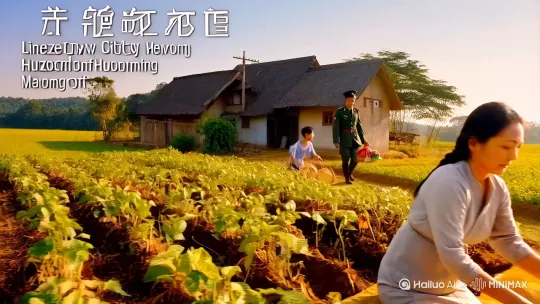 在中国广东省茂名化州市林尘镇，一个叫北蓬村的里面有一户善良的住户。男主人是一位军人，女主人勤奋善良。男主人一直都在军队里工作，家里就剩下女主人养育着三兄弟。老大16岁，老二13岁，老三10岁。他们每天日出而作，日落而归，过着幸福的生活。每次男主人从军队回来都会带回好吃的，好玩的给孩子，也会下地帮女主人劳作农活。就这样他们一家幸福的生活着，慢慢的孩子长大了。老大出去外面打工并娶回了一个媳妇，老二在家父母做农活，老三继续在外读大学。 by Hailuo AI Video Generator