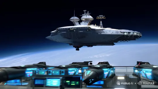.
母舰启动：
空天航母缓缓启动，巨大的舰体在4.2万米的高空轨道上悬浮。母舰内部，两层空间中的空天战机开始进行起飞前的准备工作。
2.
战机出舱：
白帝空天战斗机从母舰的机库中缓缓滑出。机库门打开，战机利用自身的动力系统，平稳地离开母舰，进入预定轨道。
3.
战机编队：
白帝战机在空中迅速调整姿态，与其他战机组成编队。编队中的每架战机都通过人工智能系统进行协调，确保作战任务的顺利进行。
4.
鸾鸟母舰支援：
鸾鸟空天航母在后方提供支援，配备的离子炮和激光炮随时准备对敌方目标进行打击。母舰的雷达系统对周围空域进行严密监控，确保战机的安全。
5.
作战任务执行：
编队中的白帝战机根据任务需求，分散执行不同的作战任务。有的战机负责侦察，有的负责电子战，还有的负责对地或对空打击。
6.
蜂群战术：
在必要时，白帝战机可以释放出大量小型无人机，形成“蜂群”战术。这些小型无人机可以执行侦察、干扰、攻击等多种任务，形成一张密不透风的作战网。
7.
母舰回收：
任务完成后，白帝战机返回母舰，母舰的回收系统将战机安全地收回机库。整个过程高效而有序，确保了战机的快速周转和持续作战能力。 by Hailuo AI Video Generator
