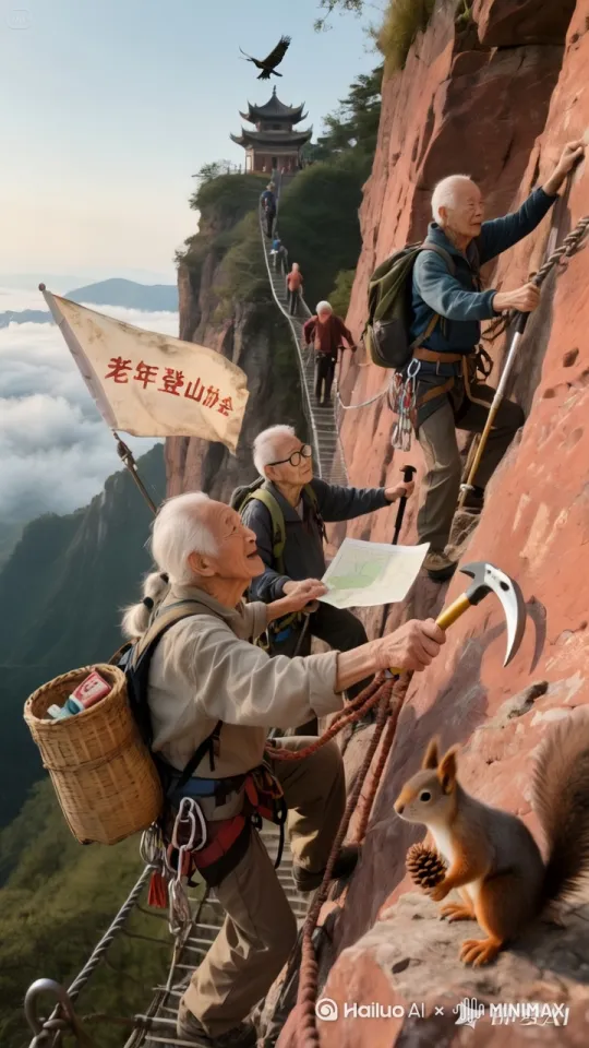 镜头移动，动态跟随，让每个人都用中国的轻功向山顶快速奔跑、疯狂奔跑、大幅度跳跃
 by Hailuo AI Video Generator