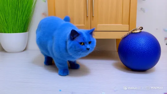 帮我帮我生成一只蓝色的胖猫在散步 by Hailuo AI Video Generator