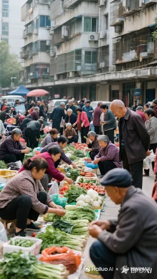 镜头移动，动态跟随。突然，空中飞来一条巨龙，空中喷出大水，人们惊吓的四处逃散，水果，蔬菜满天飞舞，巨龙嘴里不停喷水，并发出巨大的吼声。超细节，超高清， by Hailuo AI Video Generator