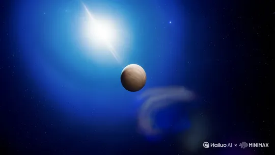 一个星球一个星球正在吞噬另一个星球，逐渐把画面放大，画面开始运动，被吞噬的星球炸开，另一个星球已被炸开了，两个星球逐渐合为一个星球，画面缩小，缩小到银河系 by Hailuo AI Video Generator