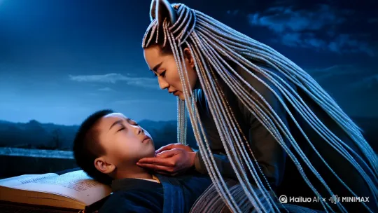白璃的九条狐尾在月光下泛着珍珠般的光泽,她将最后一丝灵气注入少年胸口的血洞。陆砚秋的睫毛颤了颤,青灰色面庞逐渐恢复血色,她却听见自己体内传来琉璃碎裂的轻响——五百年修为,终究抵不过生死簿上朱笔一勾。
"小狐狸..."少年沾血的手指触到她尾尖,白璃浑身一颤。七百年前那个雨夜,也有双同样温暖的手将她从捕兽夹中解救,只是那袭青衫早已化作黄土。
墓室突然剧烈震动,陪葬的青铜灯台迸发幽蓝火焰。白璃瞥见少年腰间突然发光的玉玦,那是她当年留给恩公的护身符。时空裂隙在壁画间撕开,她来不及思考,裹住少年跃进漩涡。
消毒水的气味刺得白璃睁不开眼。陆砚秋躺在雪白床单上,手腕连着透明细管,窗外钢铁巨兽呼啸而过。她缩在病房角落,发现自己的尾巴只剩三条,指甲掐进掌心——穿越时空的代价,比她预想得更残酷。
"别怕。"虚弱的声音惊得她竖起耳朵,少年不知何时醒了,指尖悬在半空像是要触碰她发光的绒毛,"你在古墓里救了我,现在轮到我还你自由。"他扯下氧气罩的笑容苍白却明亮,像山间初融的雪水。
三个月后,江城巷尾悄然开了家"青囊堂"。坐诊的年轻大夫能用银针逼出脑中的瘀血,药柜深处总飘着若有若无的莲香。每当深夜急诊室亮起青灯,求医者都说瞥见过九尾白影。
暴雨倾盆的午夜,救护车刺耳鸣笛撕裂寂静。浑身长满紫斑的孩童被抬进来时,白璃正在后院用尾尖焙制艾绒。她嗅到空气里腐败的甜腥,那是《青丘医典》记载过的"骨蚀"——北宋末年随金兵铁蹄南下的瘟疫。
"准备三棱针、雄黄酒,还有..."陆砚秋解开患儿衣襟的手突然顿住,紫斑下蠕动的黑线让他瞳孔骤缩。白璃幻化的女医师按住他肩膀,琉璃盏中的血剧烈沸腾:"不是瘟疫,是蛊。有人在用古墓壁画上的巫术。"
雷声震得药柜嗡嗡作响,白璃望着掌心浮现的雷纹。若强行催动剩余真元炼化蛊毒,天劫恐怕会提前降临。但少年熬药的背影与记忆中的青衫渐渐重叠,她将尾尖探入丹炉,九幽冥火瞬间吞没了整个院落。 by Hailuo AI Video Generator
