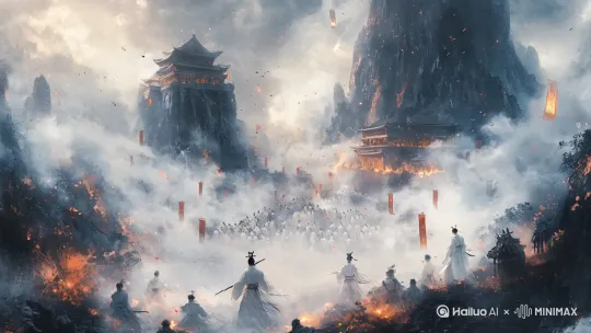 仙魔大战一片然硝烟[右移,左摇,跟随] by Hailuo AI Video Generator