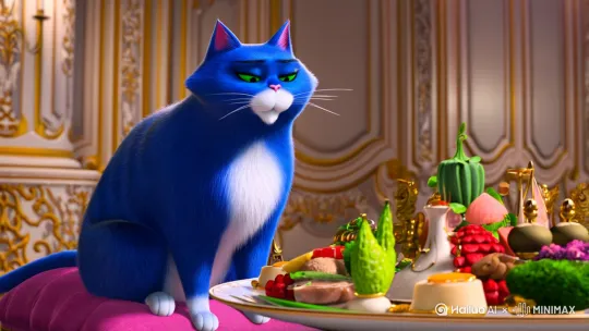 一个蓝色的胖猫在吃华莱士套餐 by Hailuo AI Video Generator