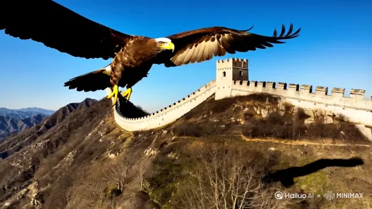 万里长城上面有个🦅飞过 by Hailuo AI Video Generator