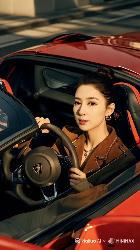 美女开着跑车，镜头围绕主体运镜 by Hailuo AI Video Generator