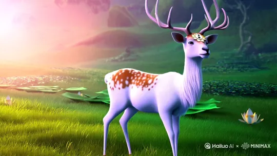 ### **核心形象：禅意灵鹿**
**生物原型**：东方白鹿（象征祥瑞、自然灵性）  
**元素融合**：  
- **鹿角**：生长为水墨风格的道家阴阳枝桠（左阴右阳，末端开合如太极）  
- **眉心**：嵌佛家八瓣莲花纹（半透明金色，随情绪微光流转）  
- **足部**：踏半透明青莲（花瓣随步伐开合，暗合“步步生莲”典故）

---

### **性格与动态设计**
1. **表情系统**：  
   - 常态：半垂眸微笑（传递“观世不评判”的慈悲感）  
   - 施教时：左眼睁开，瞳孔映星月（道法自然）  
   - 倾听时：双耳化为卷轴形态（隐喻“耳听八方智慧”）

2. **肢体语言**：  
   - 行走时鹿身虚化，显露天地方圆几何纹路（呼应“天圆地方”宇宙观）  
   - 卧姿时莲台升起，身体蜷曲成问号形态（引发观众对世事的思考）

---

### **场景化符号延伸**
- **法器道具**：  
  - 尾梢系褪色红绳（可化毛笔/拂尘，书写人间百态箴言）  
  - 颈部悬空心铃铛（风吹时浮现《道德经》《金刚经》片段文字）

- **互动机制**：  
  - 触碰鹿角阴阳枝会触发水墨幻境（演绎庄周梦蝶、因果轮回等哲理小剧场）  
  - 莲台遇水则显字（浮现儒家处世格言，如“己所不欲勿施于人”）

---

### **色彩哲学**
- **主色调**：  
  - 月白鹿身（道家清净无为）  
  - 赭石色斑纹（佛家袈裟演变而来）  
- **能量光效**：  
  - 青莲含藏靛蓝光晕（象征智慧）  
  - 鹿角末端缀朱砂红点（隐喻人间烟火气） by Hailuo AI Video Generator