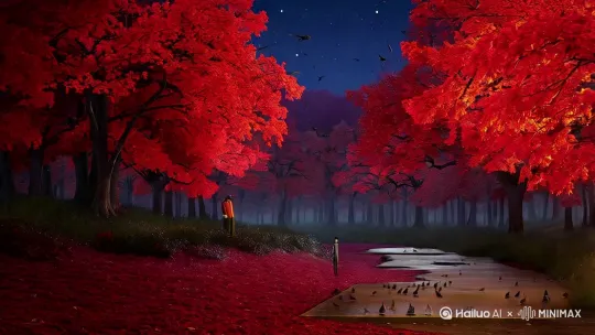 《秋辞》
枫叶将故事染红时
露水压低了所有重逢
候鸟行囊太匆匆
而桂花替我们记住相同的风
枯叶在水泥地写下第四种语法
月光正校对每一粒褪色的蛩鸣
当皱纹漫过河床
谁在捡拾贝壳里凝固的涛声
邮筒吞下整个雨季的沉默
墨迹在信封里长出年轮
西窗烛火摇曳的疼痛
原来我们已走散在岁月之中 by Hailuo AI Video Generator