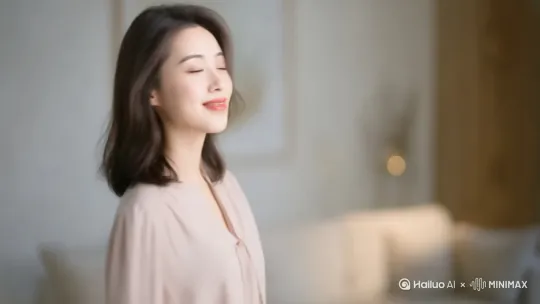 在原地转身，然后用右手轻轻的撩耳边头发，表情略微害羞 by Hailuo AI Video Generator