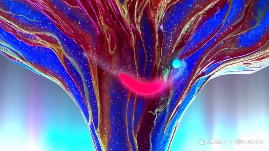 **「虹晶穹冠·熵光之树」**  
树干如熔铸的液态琥珀，内部流淌着赤金与钴蓝交织的辉光，每道裂开的树皮缝隙都渗出星砂般的碎芒。主干分岔处悬浮着三枚旋涡状光核——绯红如日珥迸发、青碧似极光凝萃、鎏金若恒星坍缩时的余烬——它们以永恒悖论的轨迹彼此缠绕，向空中抛洒出虹色粒子流。 by Hailuo AI Video Generator