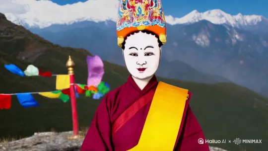当代女性修行者树立了崇高的典范。
她是邬金莲花生大士所摄受的明妃卡钦萨·益西措嘉的转世，现为“浊世佛教之灯”圣者法王如意宝身语意的无上继承者。
在雪域这片土地上，她如繁星中央的满月般，从所有女尼中脱颖而出。她是现为女身相的俱生空行母，是我们所顶戴的珍宝，是诸部坛城海的遍主至尊殊胜上师，是持戒严谨的女性圣者。 by Hailuo AI Video Generator