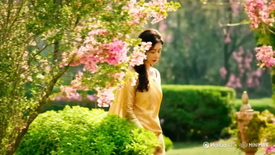 花园里，缓缓走来，由远到近 by Hailuo AI Video Generator