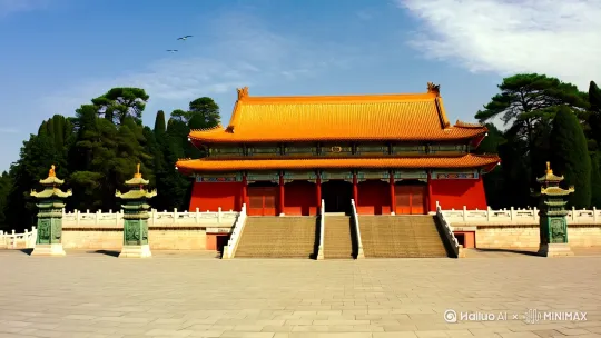 以下是为您生成的关于故宫养心殿的图文描述：

------

故宫养心殿

🖼️画面构图：

画面中心是故宫的养心殿，这座古老的宫殿巍峨耸立，红墙黄瓦，在阳光的照耀下显得格外庄重。养心殿前，石阶平整，雕龙石柱屹立两侧，仿佛诉说着历史的沧桑。殿前广场空旷而宁静，只有几只飞鸟掠过天空，为这静谧的画面增添了几分生机。

🏰建筑细节：

养心殿的建筑风格独特，融合了明清两代的建筑精髓。屋顶的琉璃瓦在阳光下熠熠生辉，金色的光芒与蓝天白云交相辉映。殿门紧闭，铜制的门环上雕刻着精美的图案，透露出古代工匠的精湛技艺。窗棂上的雕花细腻而繁复，仿佛每一扇窗都在诉说着一个古老的故事。

🌳周边环境：

养心殿四周绿树成荫，古木参天。松柏挺拔，枝叶繁茂，为这座宫殿增添了几分幽静与雅致。远处，其他宫殿的屋顶在树丛中若隐若现，共同构成了故宫这一庞大的建筑群。

📜历史背景：

养心殿作为清朝皇帝的居所和处理政务的地方，承载着丰富的历史信息。这里曾见证了无数朝廷大事，也留下了许多传奇故事。如今，养心殿已成为故宫的重要景点之一，吸引着来自世界各地的游客前来参观。

💭情感表达：

站在养心殿前，我仿佛能感受到那份历史的厚重与庄严。这座宫殿不仅是一座建筑，更是一部活生生的历史书，记录着清朝的兴衰更替和皇族的悲欢离合。在这里，我仿佛能听到那遥远的钟声，看到那繁忙的朝堂，感受到那份属于古代的辉煌与荣耀。

------

希望这段图文描述能够满足您的需求，让您对故宫养心殿有更深入的了解和感受。[推进,上升] by Hailuo AI Video Generator