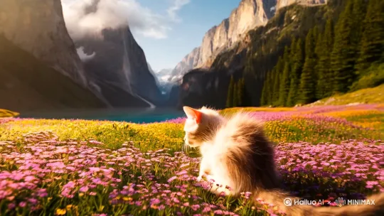 小猫赏山赏水赏花 by Hailuo AI Video Generator