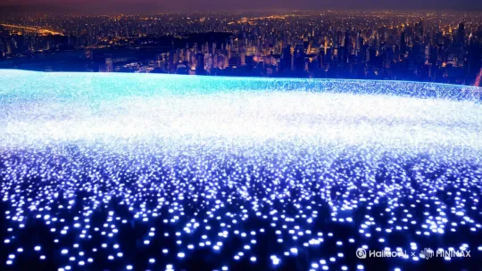 主题：中国数字经济腾飞。开场用粒子汇聚形成二进制河流，逐渐转化为城市数字孪生模型。中段展示动态数据：①直播电商交易量三维柱状图增长 ②5G基站覆盖热力地图扩散 ③AI芯片算力曲线与GDP增速叠加对比。穿插真实场景：无人机物流、智慧农场、区块链应用。收尾用太空视角看地球数据流动网络，背景音乐采用科技感交响乐，旁白节奏每15秒转折画面，最后定格'2030数字中国'全息标语。[推进,上升] by Hailuo AI Video Generator