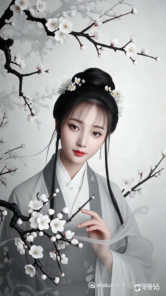 旋转运镜，女人拿起花向上抛洒，最后落在女人头上和衣服上。 by Hailuo AI Video Generator