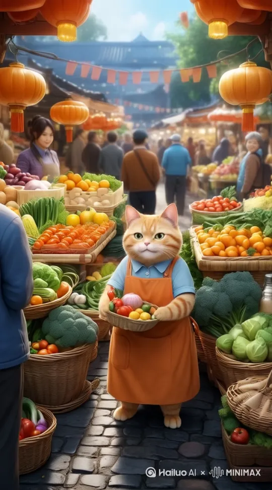 镜头移动，动态跟随，橘猫左看右看的慢慢走来 by Hailuo AI Video Generator