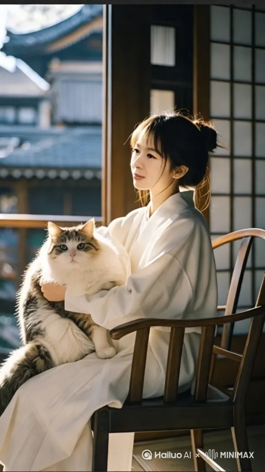 猫舔女孩的脸 by Hailuo AI Video Generator
