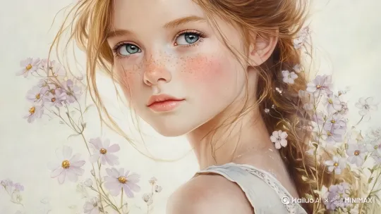 [左移,右摇,跟随]女孩忽闪忽闪着她美丽的眼睛，微微一笑 by Hailuo AI Video Generator