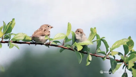 图片上的两只小鸟飞起来，打架，要求背景不要动 by Hailuo AI Video Generator