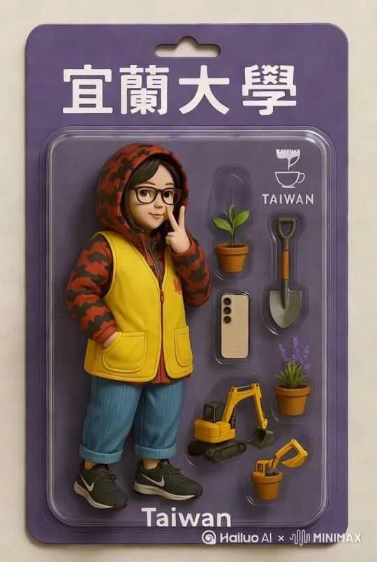 將上傳的圖片變成影片，圖片內的公仔拿圖中隨機一個道具後並且的有動作揮揮手看向四周」 by Hailuo AI Video Generator